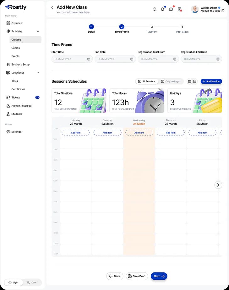 Rostly dashboard mockup visualization