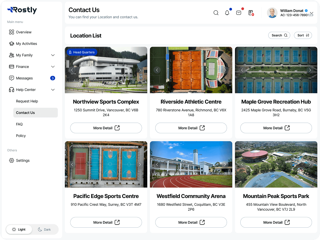 Rostly features dashboard