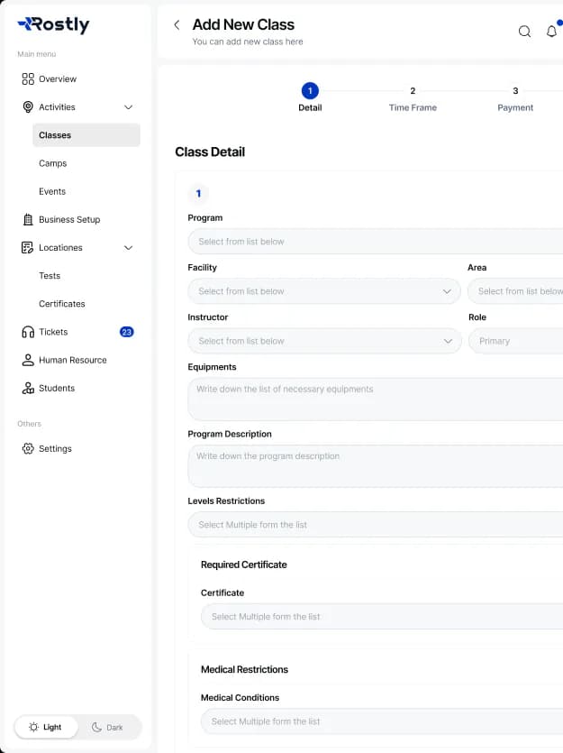 Rostly back-office portal mock