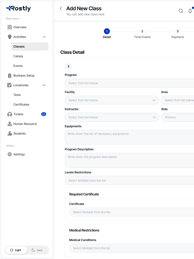 Rostly back-office portal mock