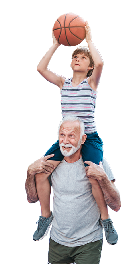 Father carrying child on shoulders